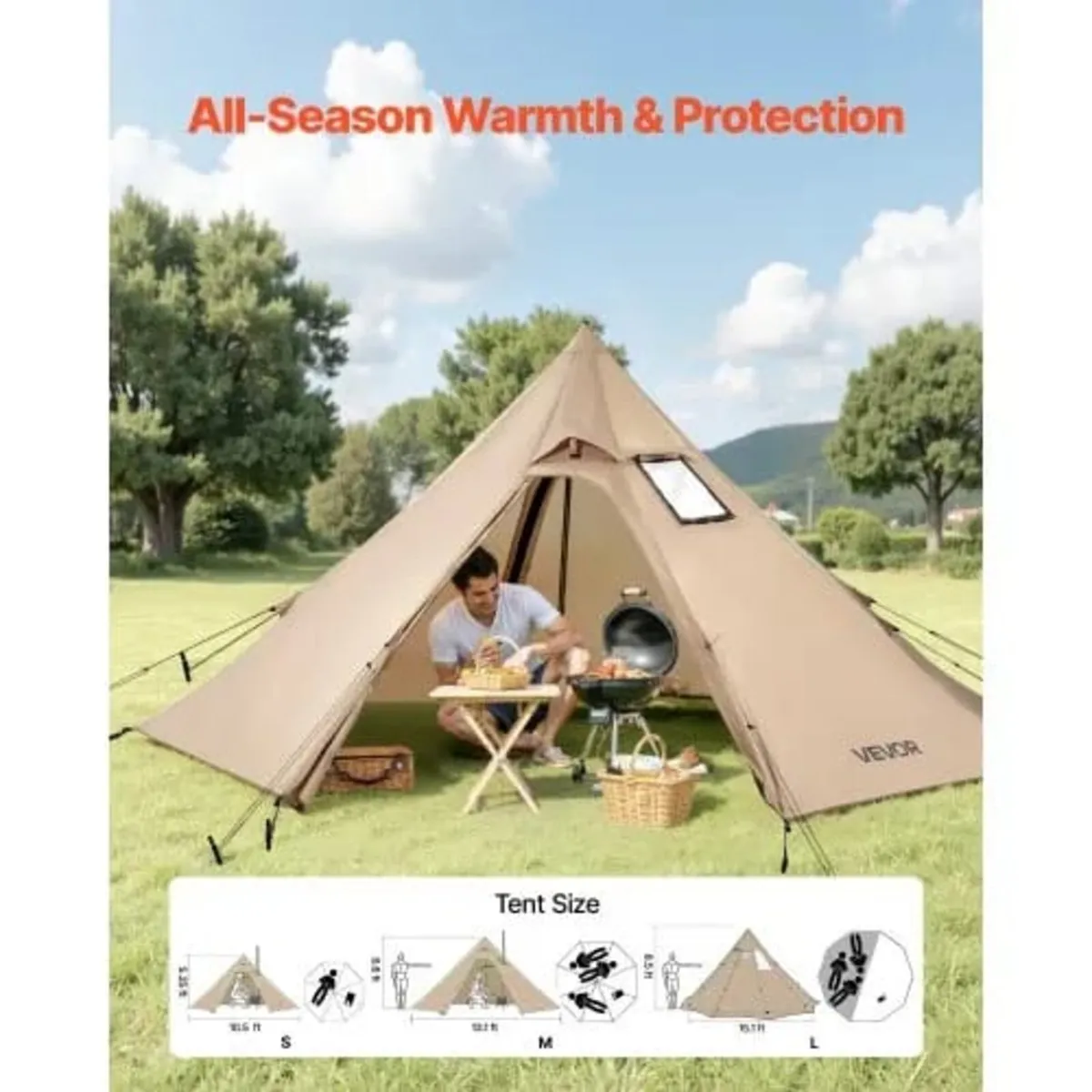 Hot Tent for 2 Persons, Portable Winter Tipi Tent - Image 2