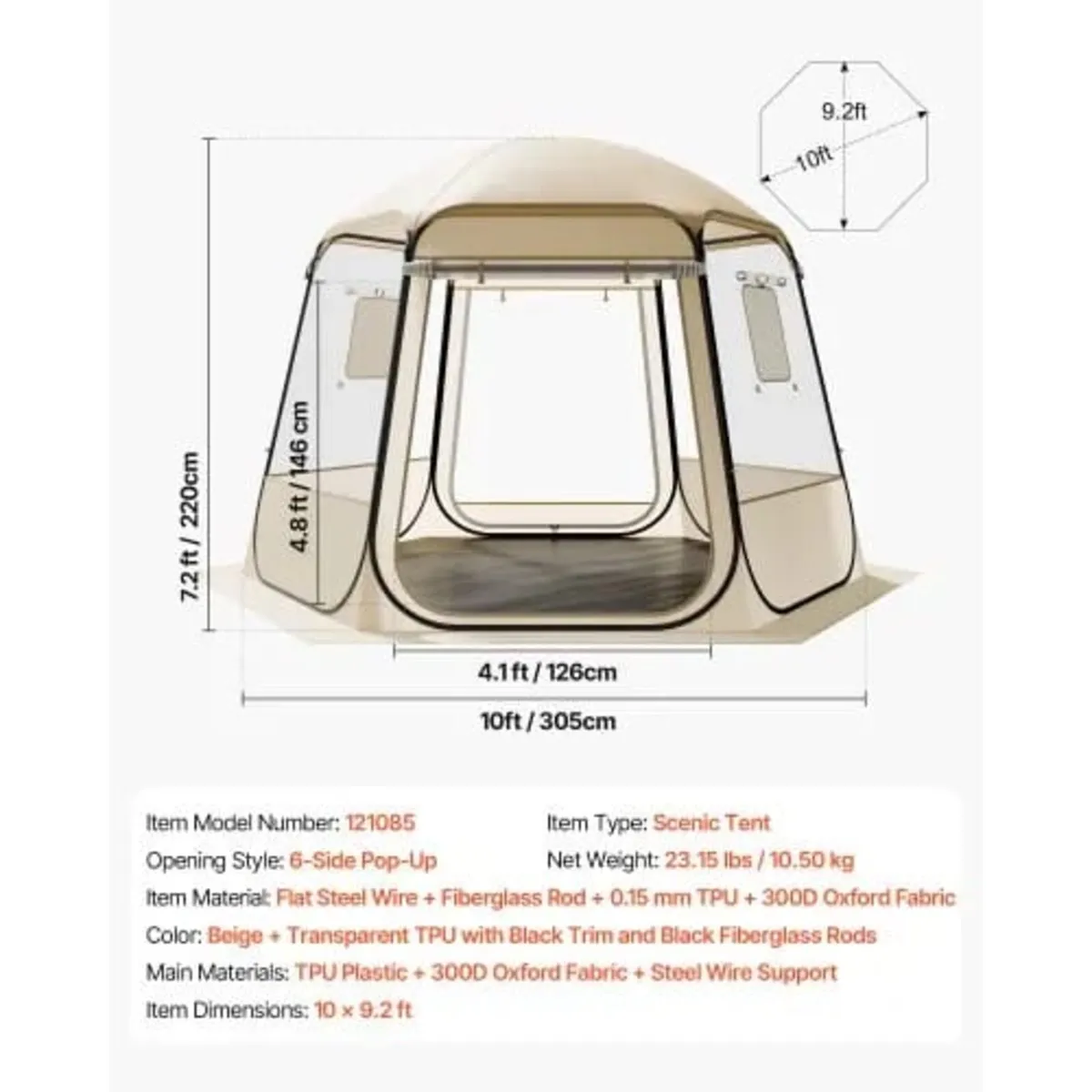 Pop up Bubble Tent, 3.05 x 2.75 m Waterproof & UV- - Image 2