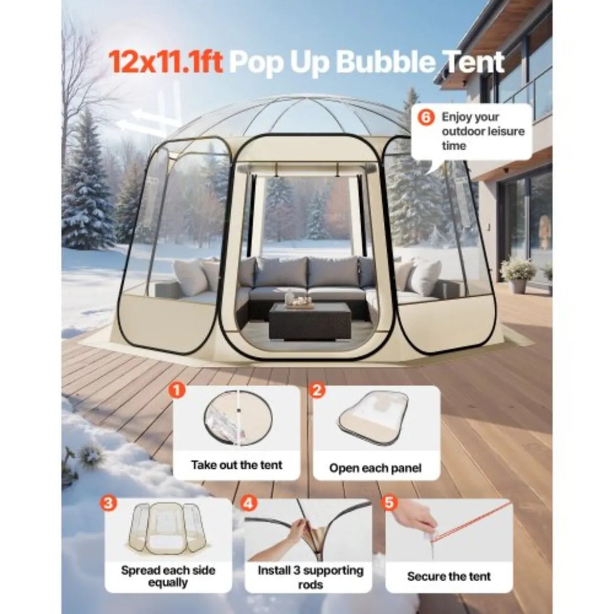 Pop up Bubble Tent, 3.36 x 3.45 m Waterproof & UV- - Image 3