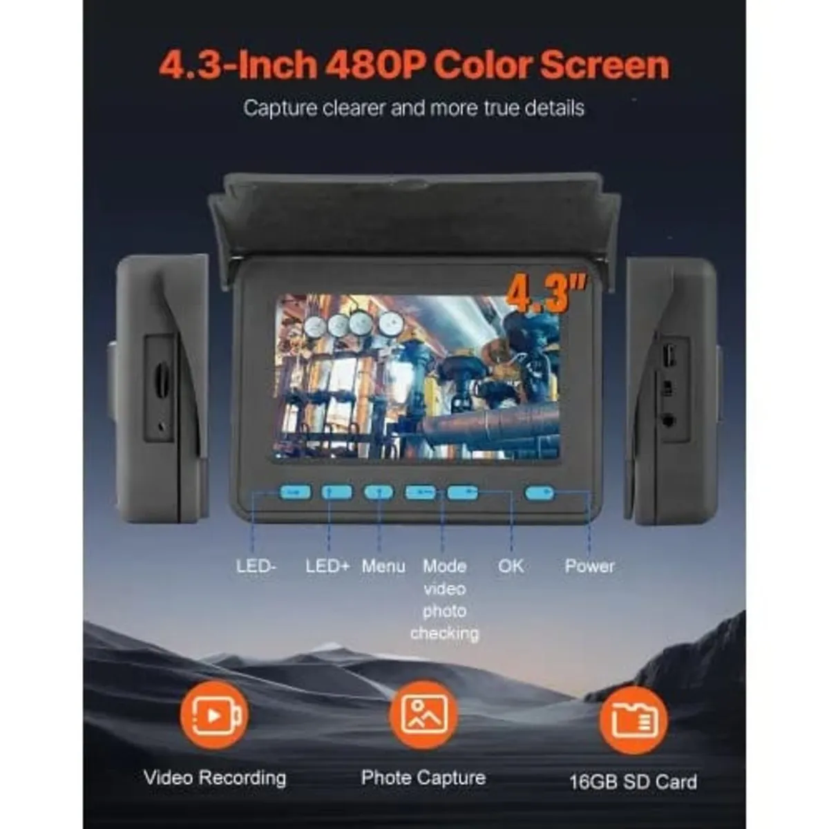 Sewer Camera, 98 ft/30 m, 4.3-inch Drain Inspectio - Image 4