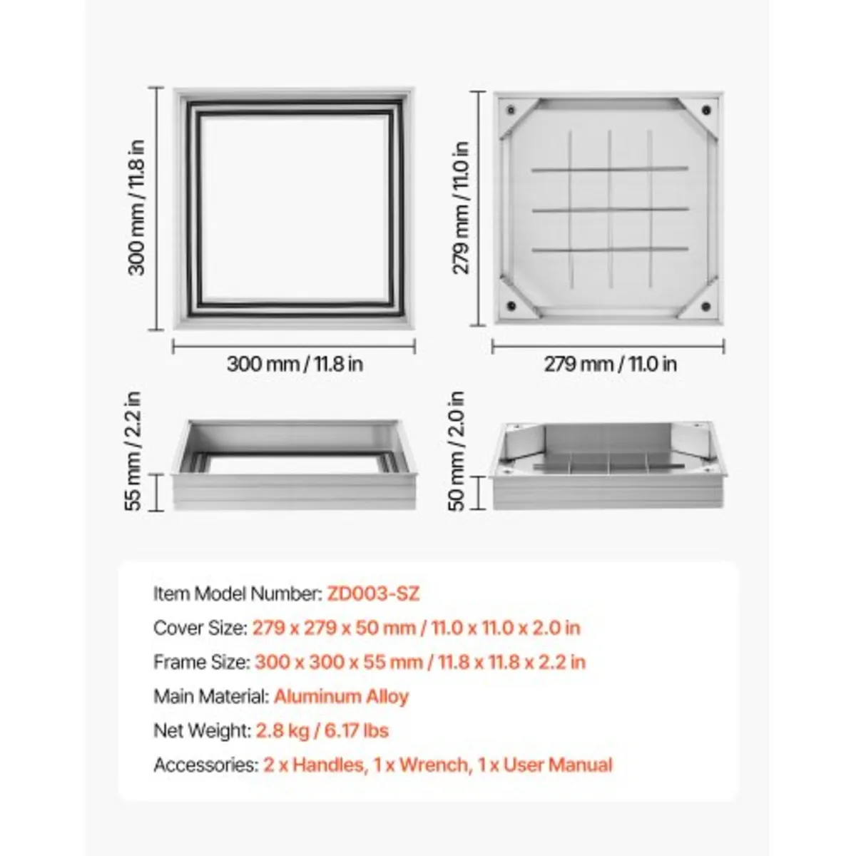 Manhole Cover with Frame, 300 x 300mm Invisible Re - Image 3