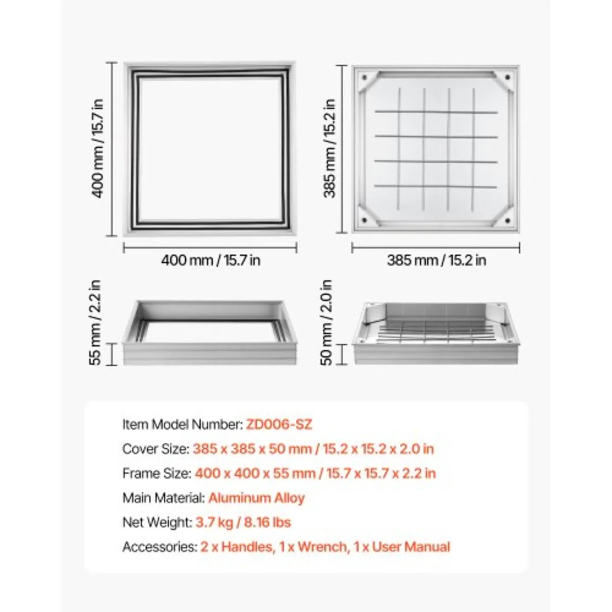 Manhole Cover with Frame, 400 x 400mm Invisible Re - Image 2