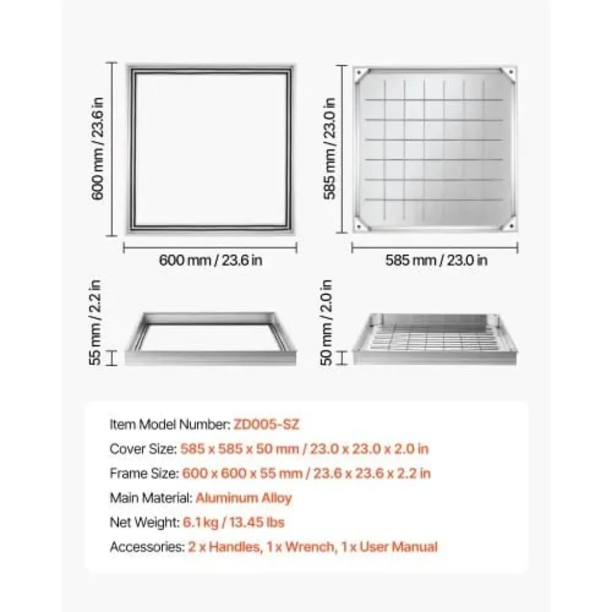 Manhole Cover with Frame, 600 x 600mm Invisible Re - Image 3