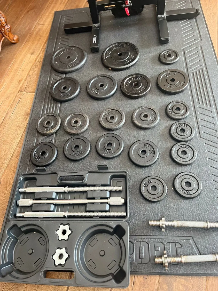 Bench barbell dumbbells and weights - Image 1