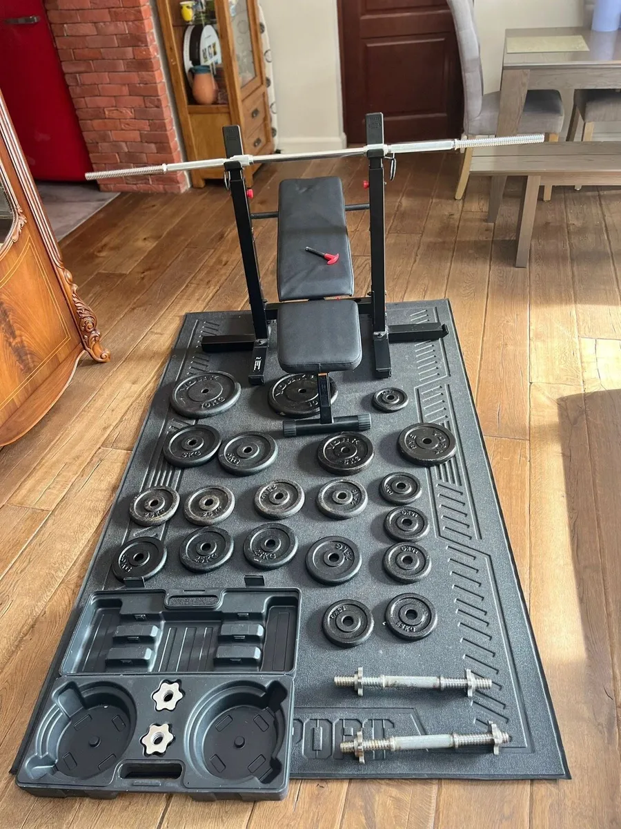 Bench barbell dumbbells and weights - Image 3