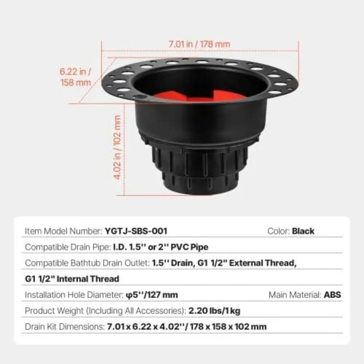 ABS Freestanding Tub Drain Kit, 2 Brass Tail Pipes - Image 2