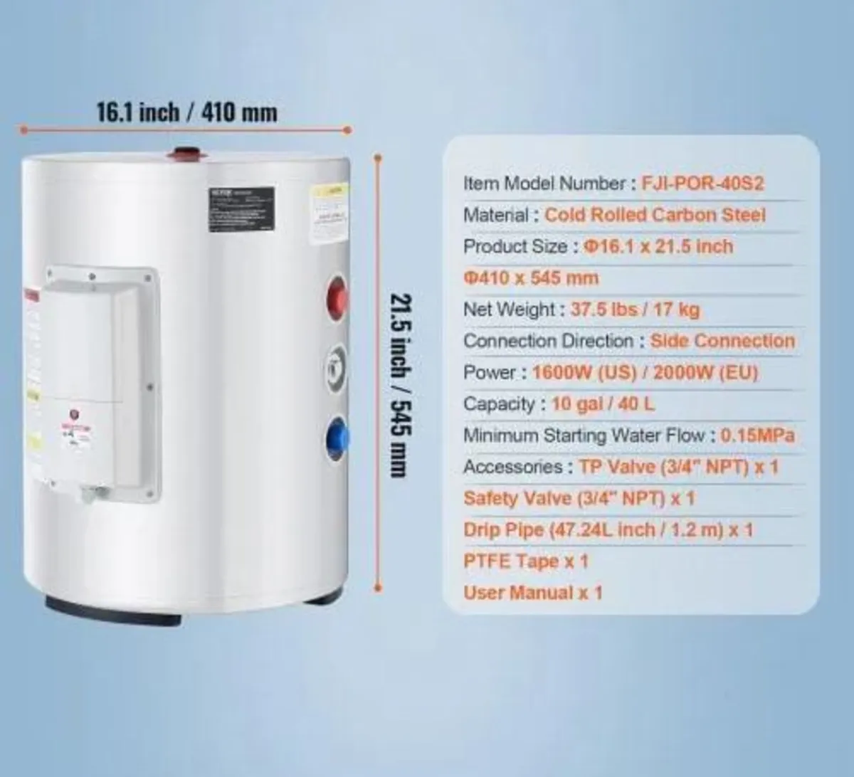 Electric Water Heater, 10 Gallon Tank Instant Hot - Image 2