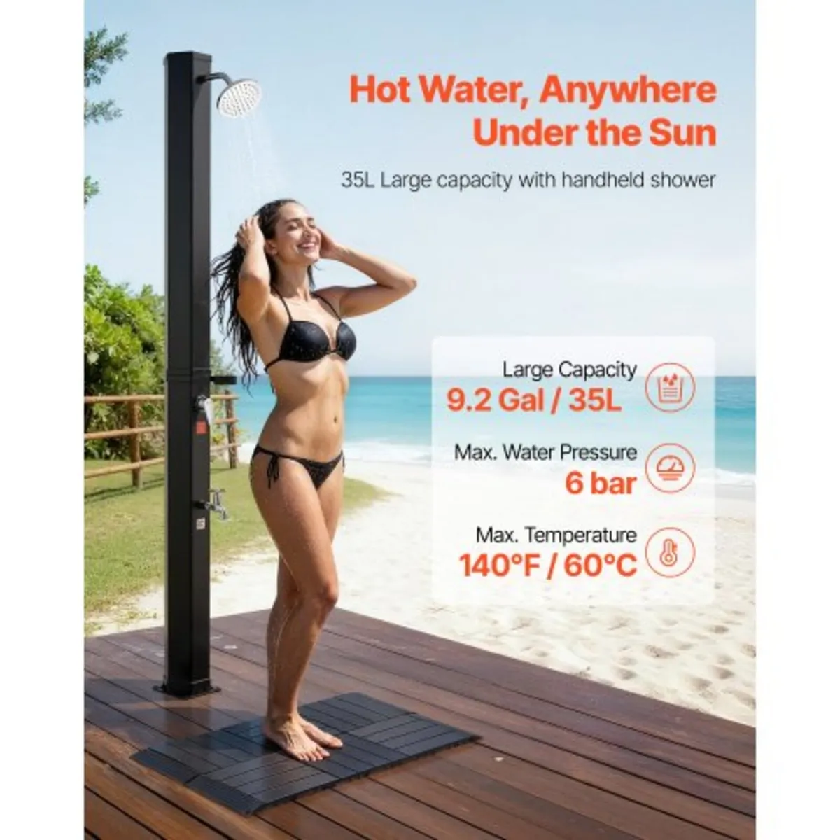 35L Solar Heated Shower, 195cm Showerhead Height O - Image 2