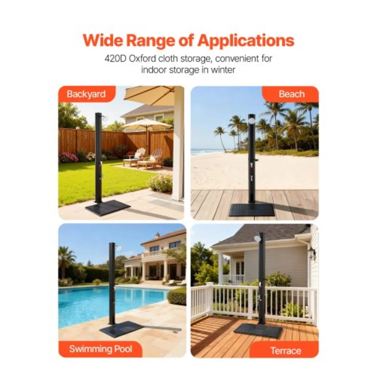 35L Solar Heated Shower, 195cm Showerhead Height O - Image 4