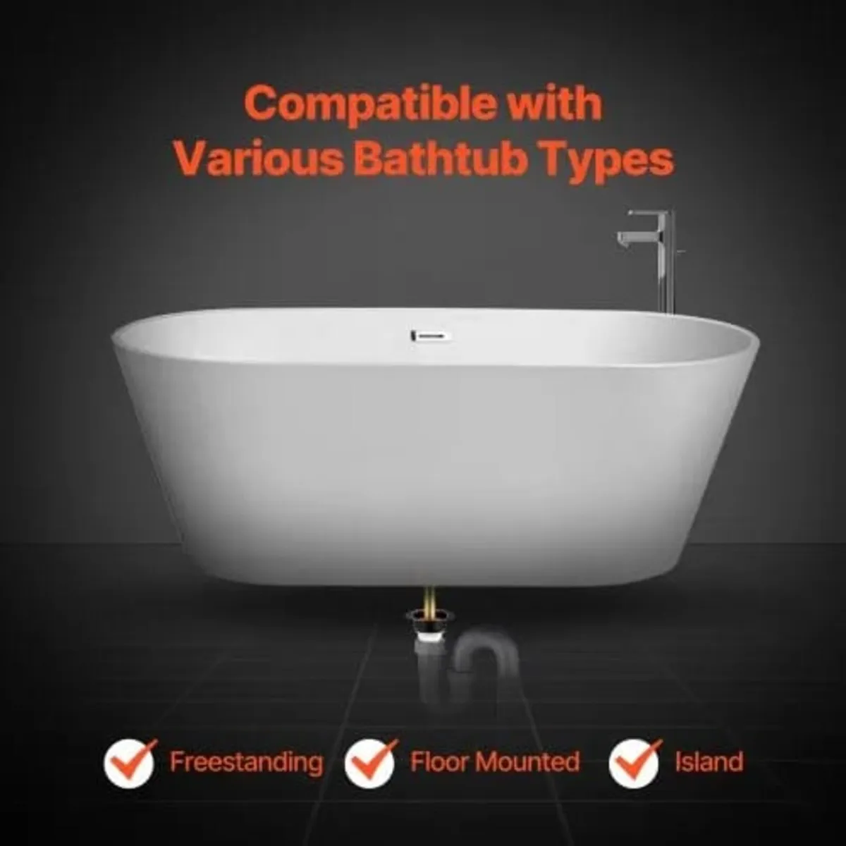 PVC Freestanding Tub Drain Kit, 2 Brass Tail Pipes - Image 2