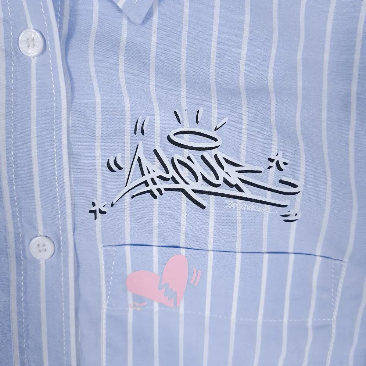 Zadig Voltaire Blue White Striped Graphic Shirt XS - Image 4