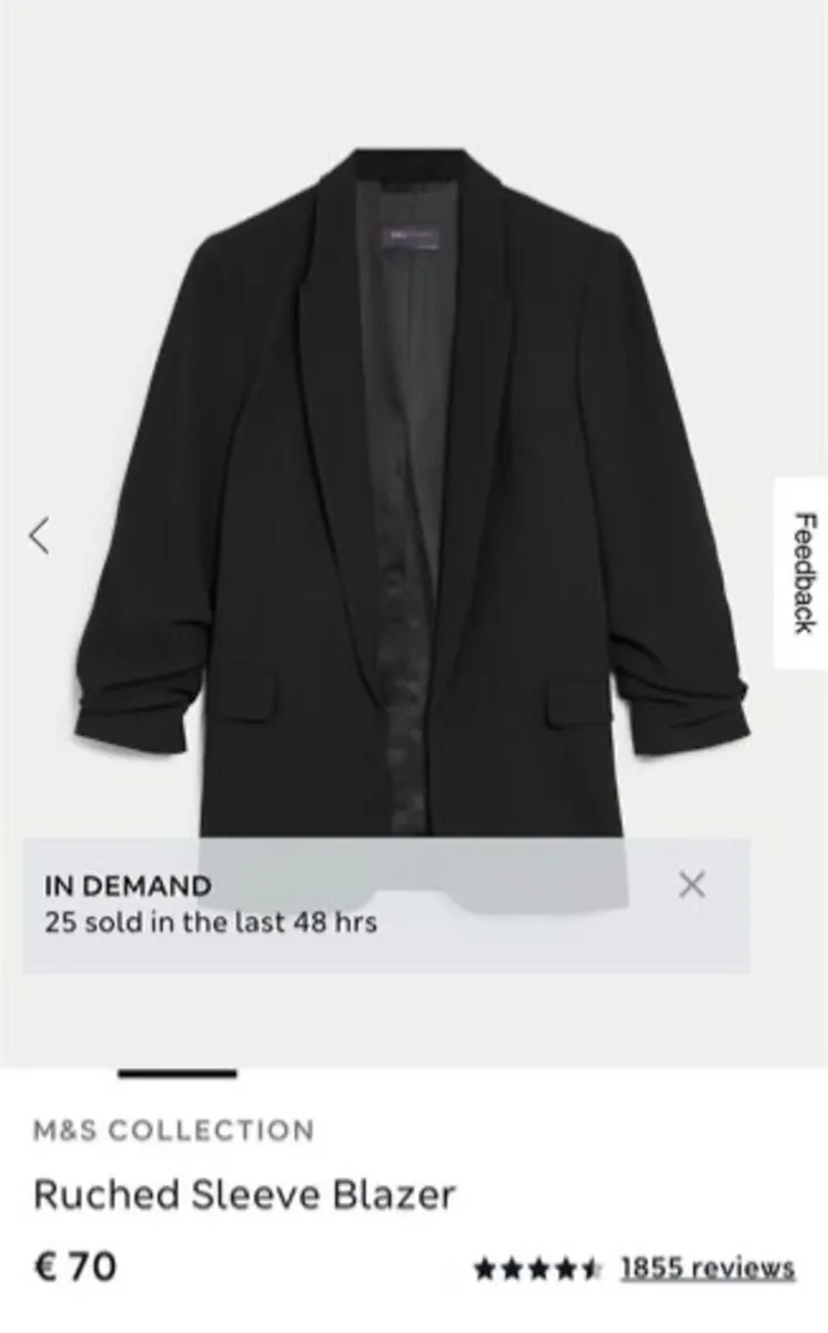 NEW M&S Ladies Black Ruched Blazer: Size 10 - Image 3