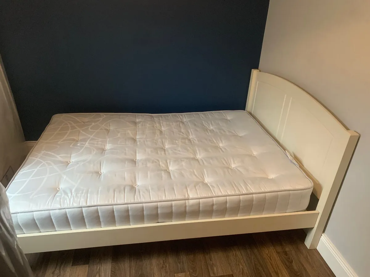 Double Bed Frame (White) and Mattress - Image 1