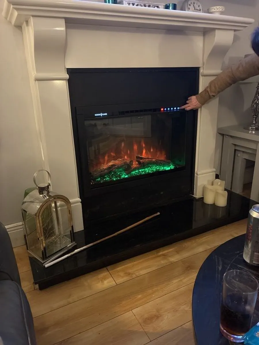 Modern White Marble Fireplace + Electric Colour Fire - Image 2