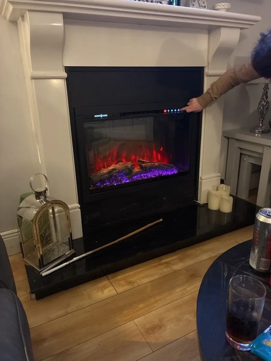 Modern White Marble Fireplace + Electric Colour Fire - Image 3