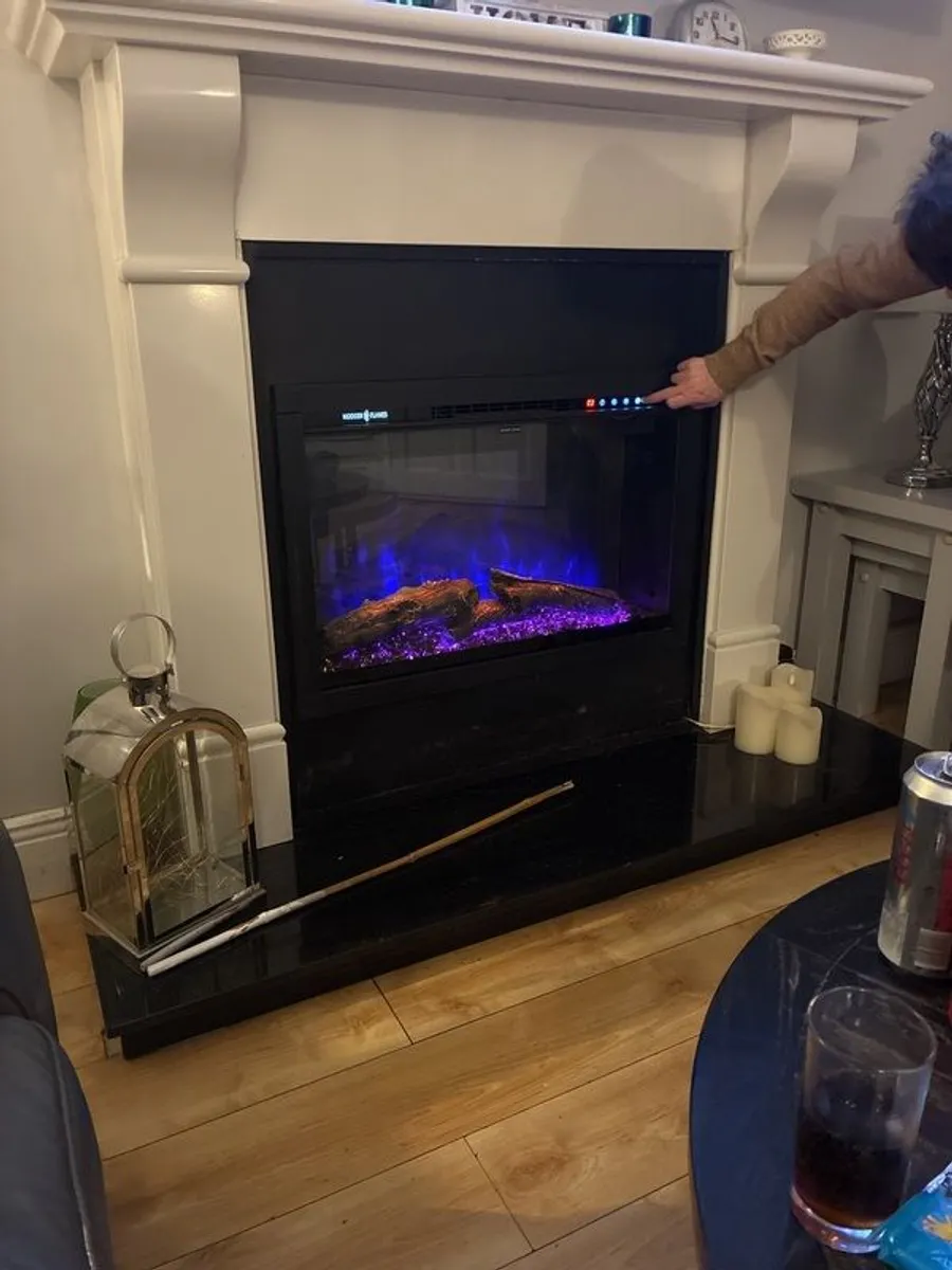 Modern White Marble Fireplace + Electric Colour Fire - Image 4