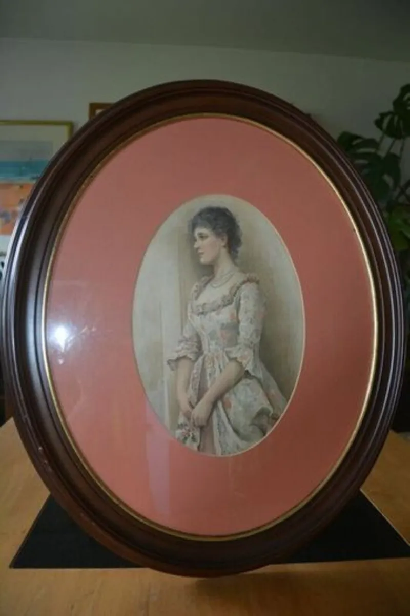 Vintage large oval picture - Image 1