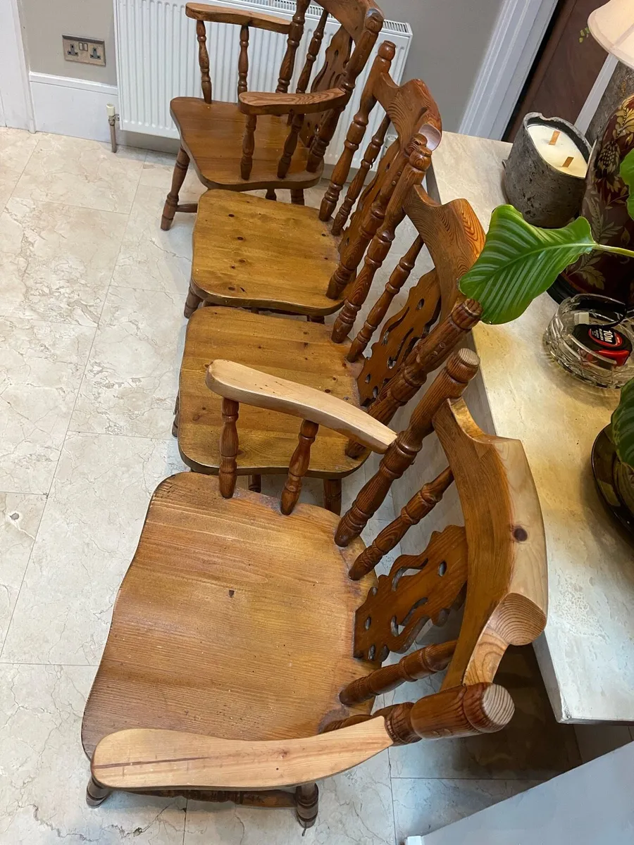4 x Sturdy Pine Wooden Kitchen Dining Chairs - Image 2