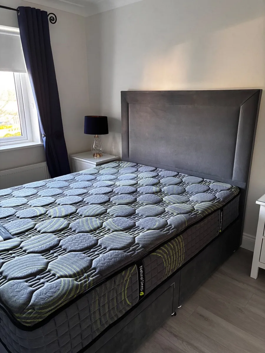 King size divan base and headboard, mattress - Image 2