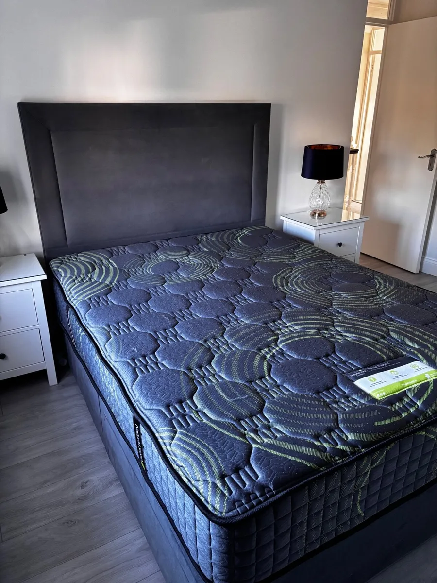 King size divan base and headboard, mattress - Image 1