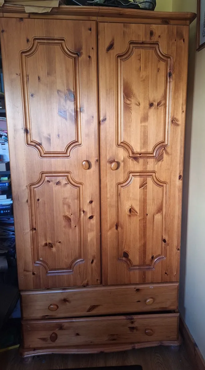 Solid pine wardrobe, bedside locker and dresser - Image 1