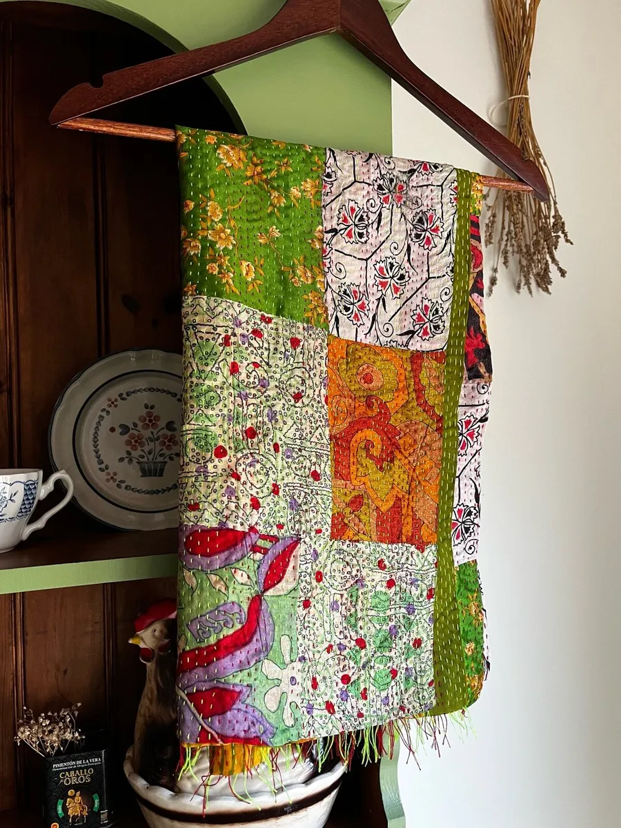 Vintage Indian Kantha Patchwork Shawl Throw - Image 4