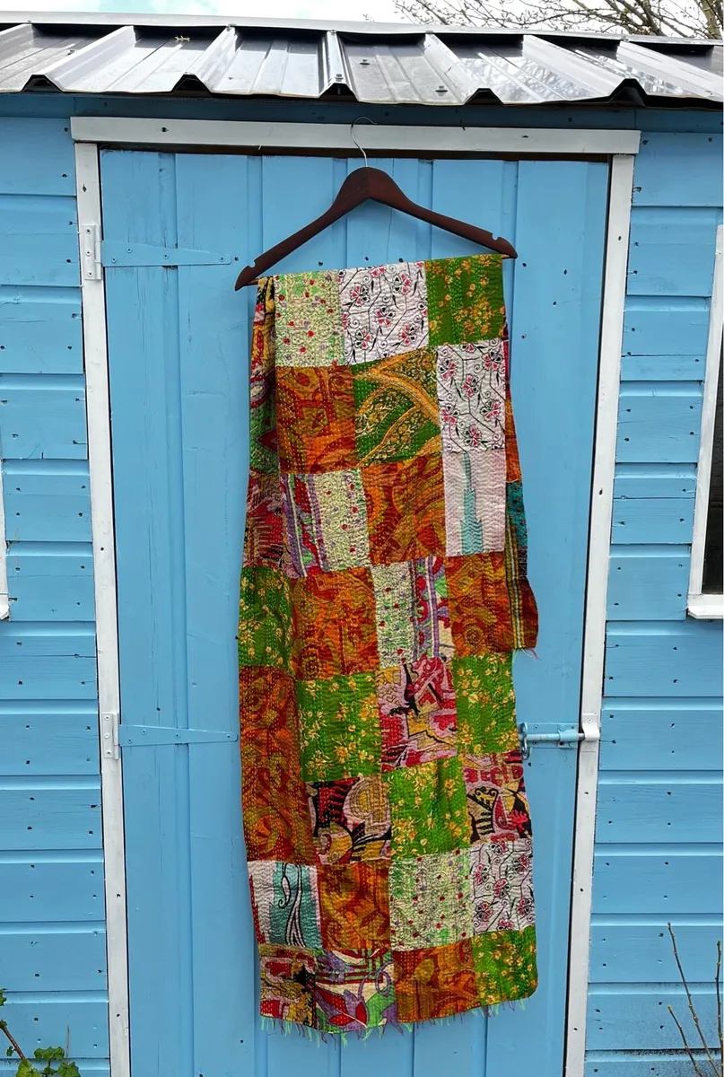 Vintage Indian Kantha Patchwork Shawl Throw - Image 1