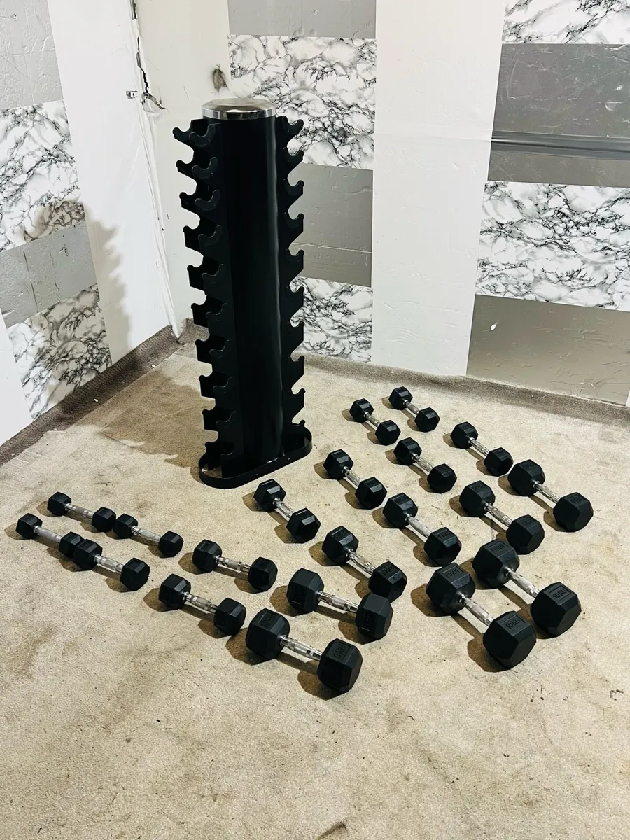 Hex dumbbells with stand - Image 1