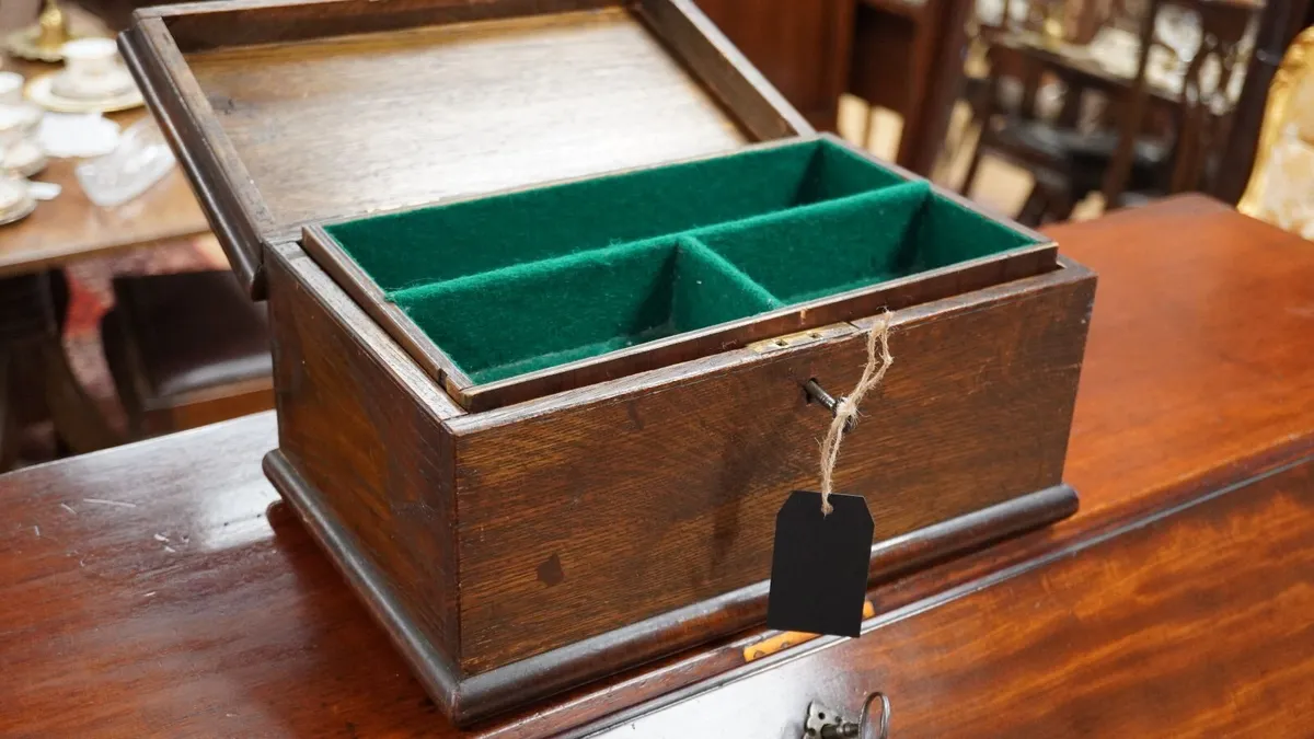 Antique Oak Box with Key - Image 3