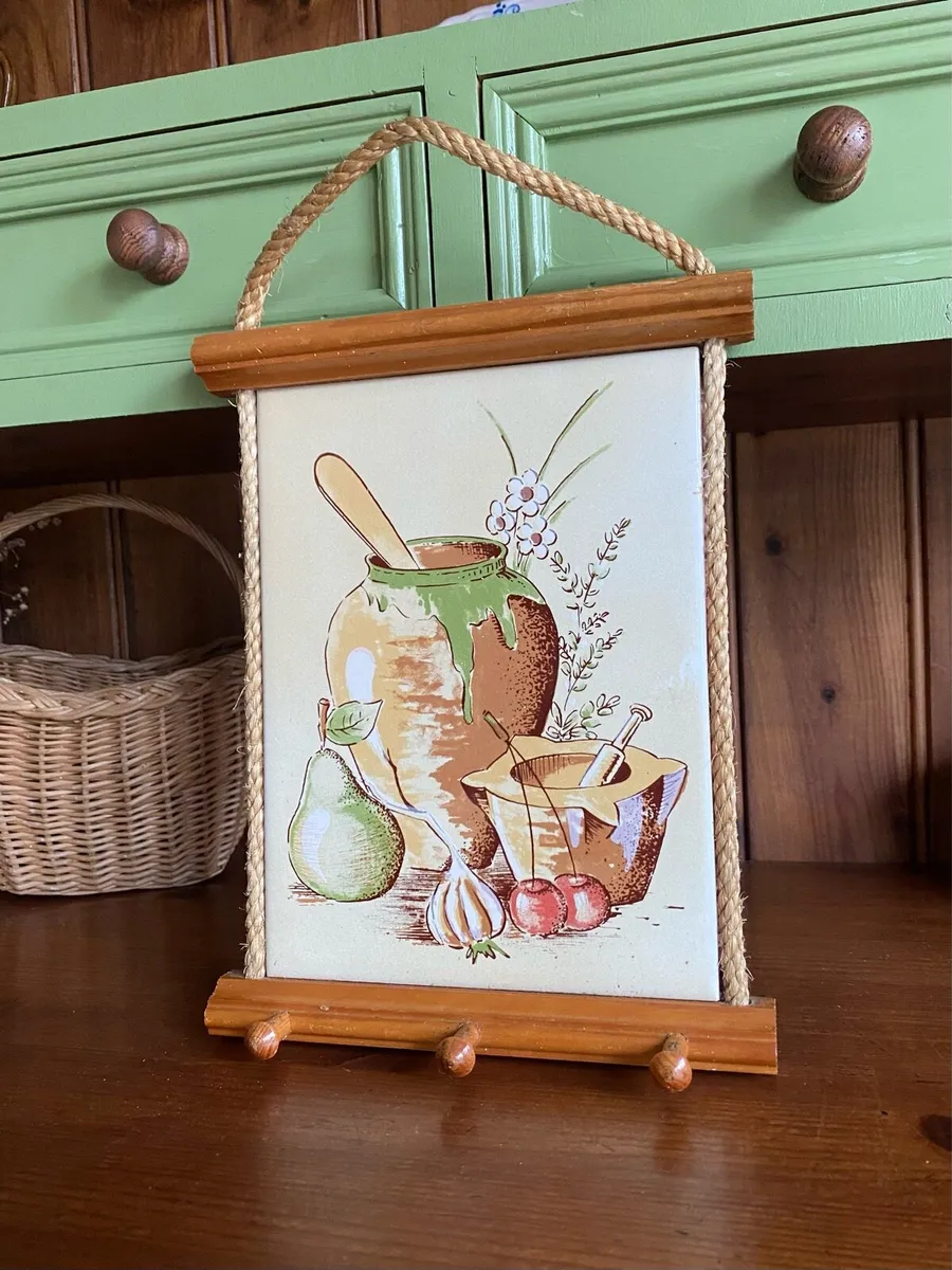 Vintage 1970s Retro Kitchen Tile Wall Hanger - Image 4