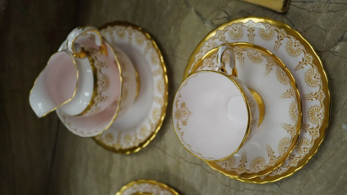Tuscan Pink & Gold Bone China Tea Set 19 Pieces - Image 3