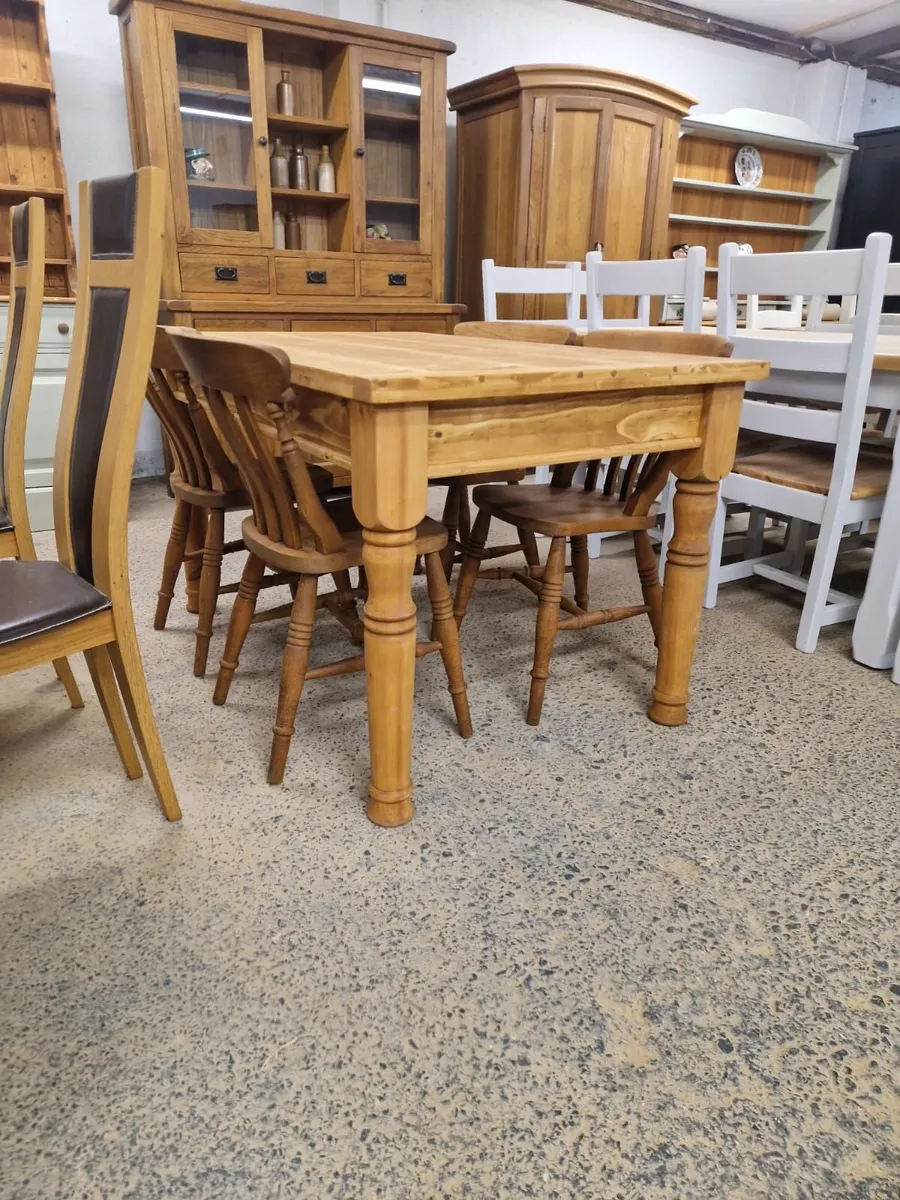 Vintage farmhouse table, 4 Vintage chairs - Image 3