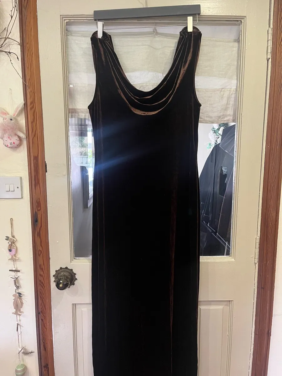 Alex evening brown velvet long dress - Image 1