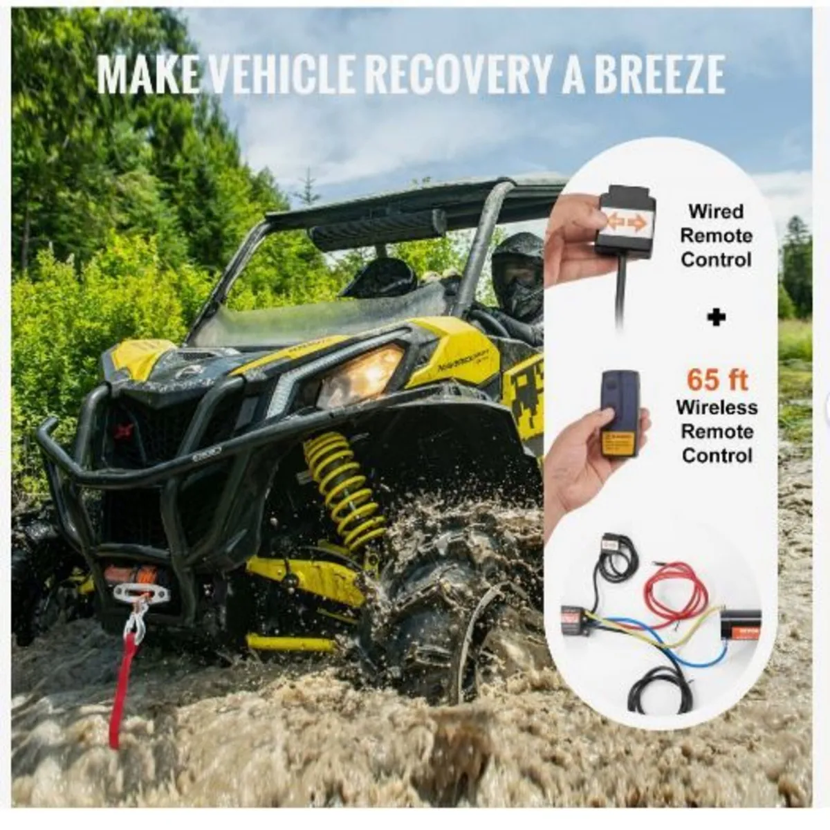 Electric Winch ATV UTV 2041.2 kg Synthetic - Image 4