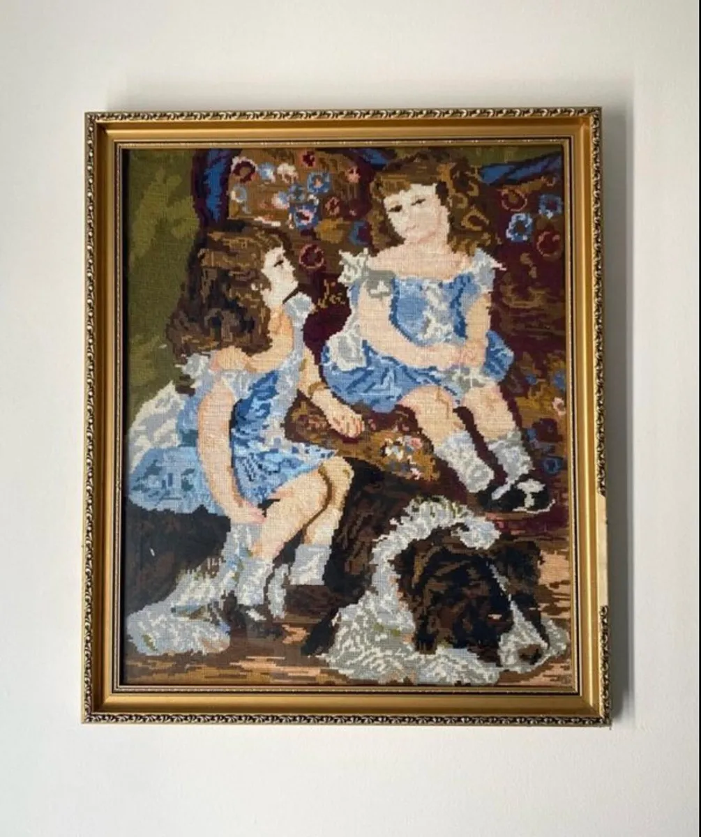 Vintage Shabby Chic Needlepoint Framed - Image 1