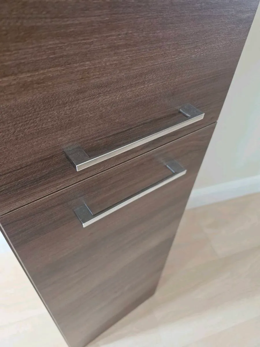 Wall Hung Walnut Bathroom Tall Boy Storage - Image 3