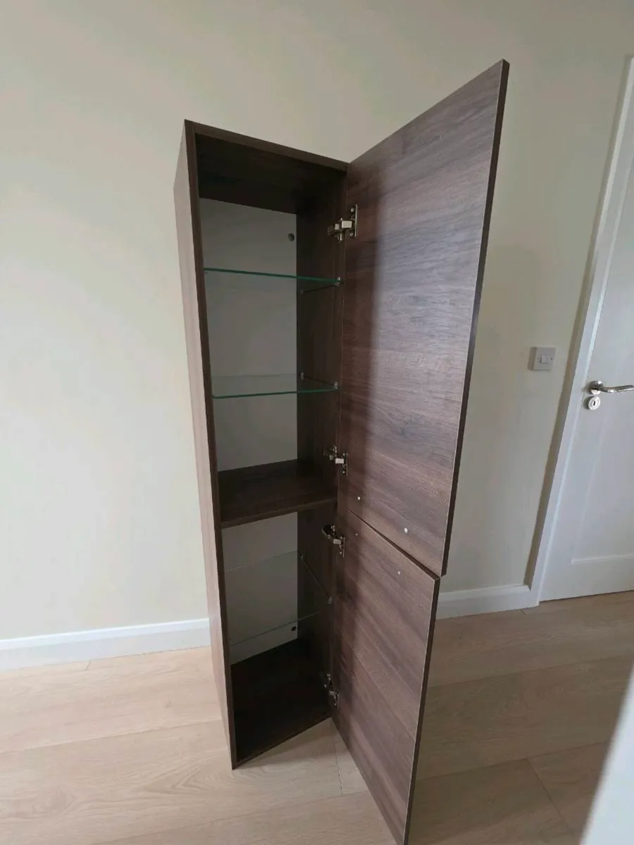 Wall Hung Walnut Bathroom Tall Boy Storage - Image 4