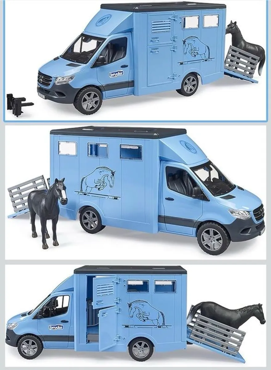bruder 02674 Mercedes-Benz Sprinter Animal Transporter with 1 Horse Farm Agriculture Horse Riding Accessories Horse Stable Horse Trailer Vehicle Play Set Bworld 1: 16 - Image 1