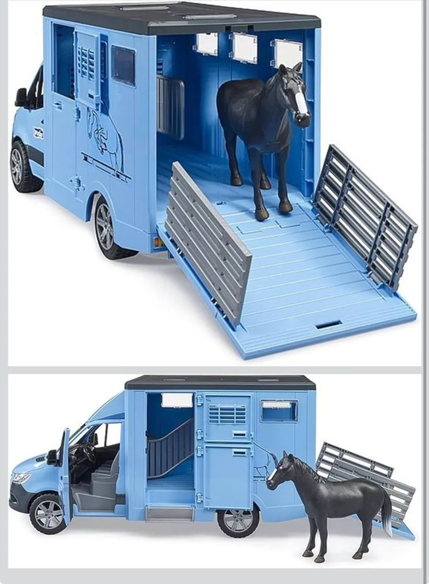 bruder 02674 Mercedes-Benz Sprinter Animal Transporter with 1 Horse Farm Agriculture Horse Riding Accessories Horse Stable Horse Trailer Vehicle Play Set Bworld 1: 16 - Image 2