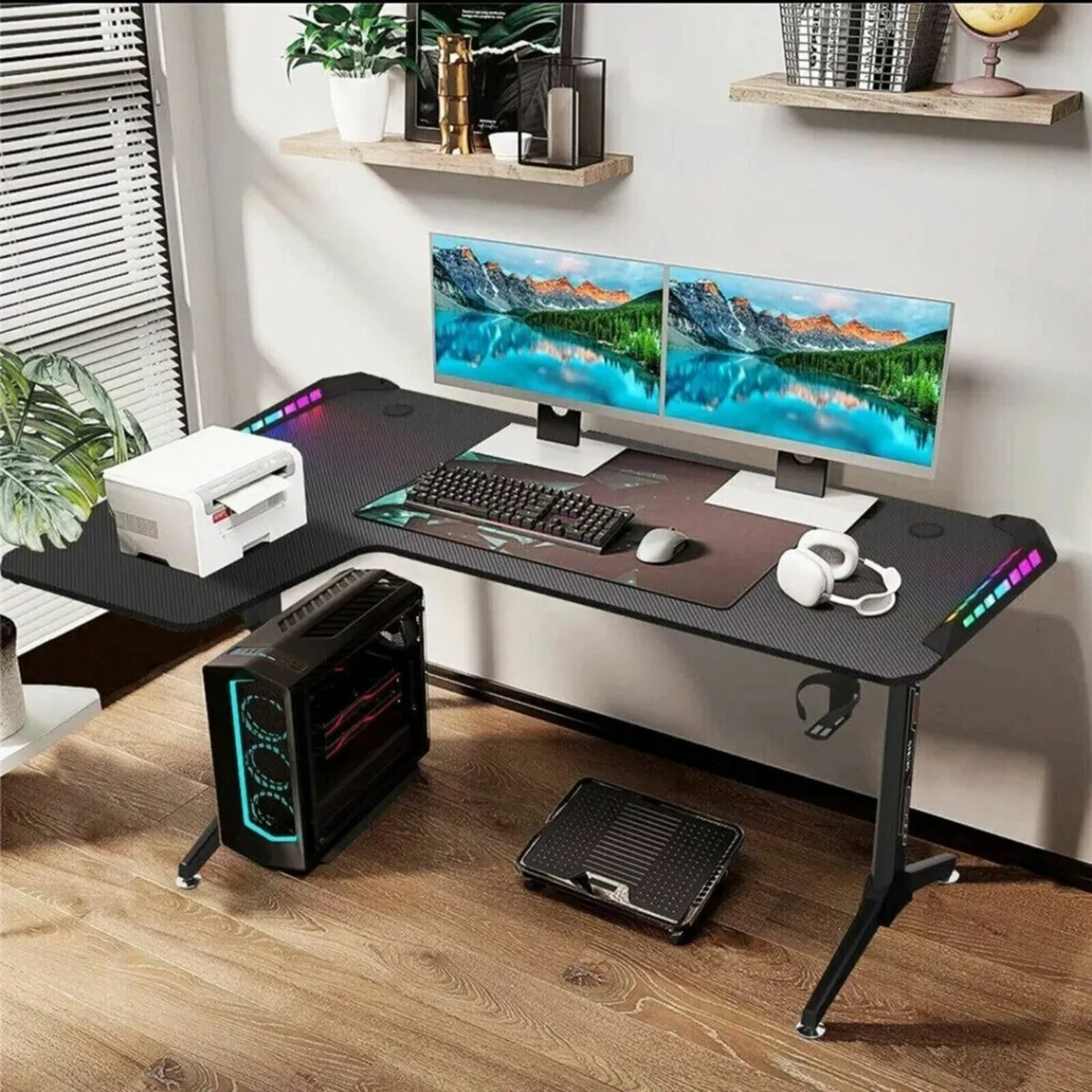 Gaming desk L-shape corner desk with led lights - Image 2