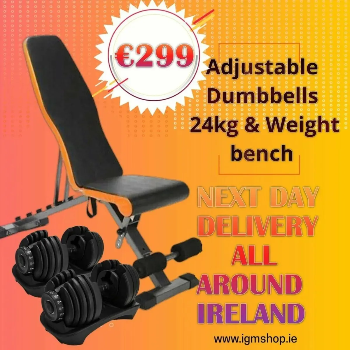 Weight Bench with 24kg Adjustable Dumbbells - Image 1