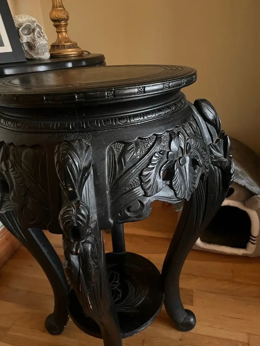 Antique Chinoiserie Wood Pedestal Stand Display - Image 3