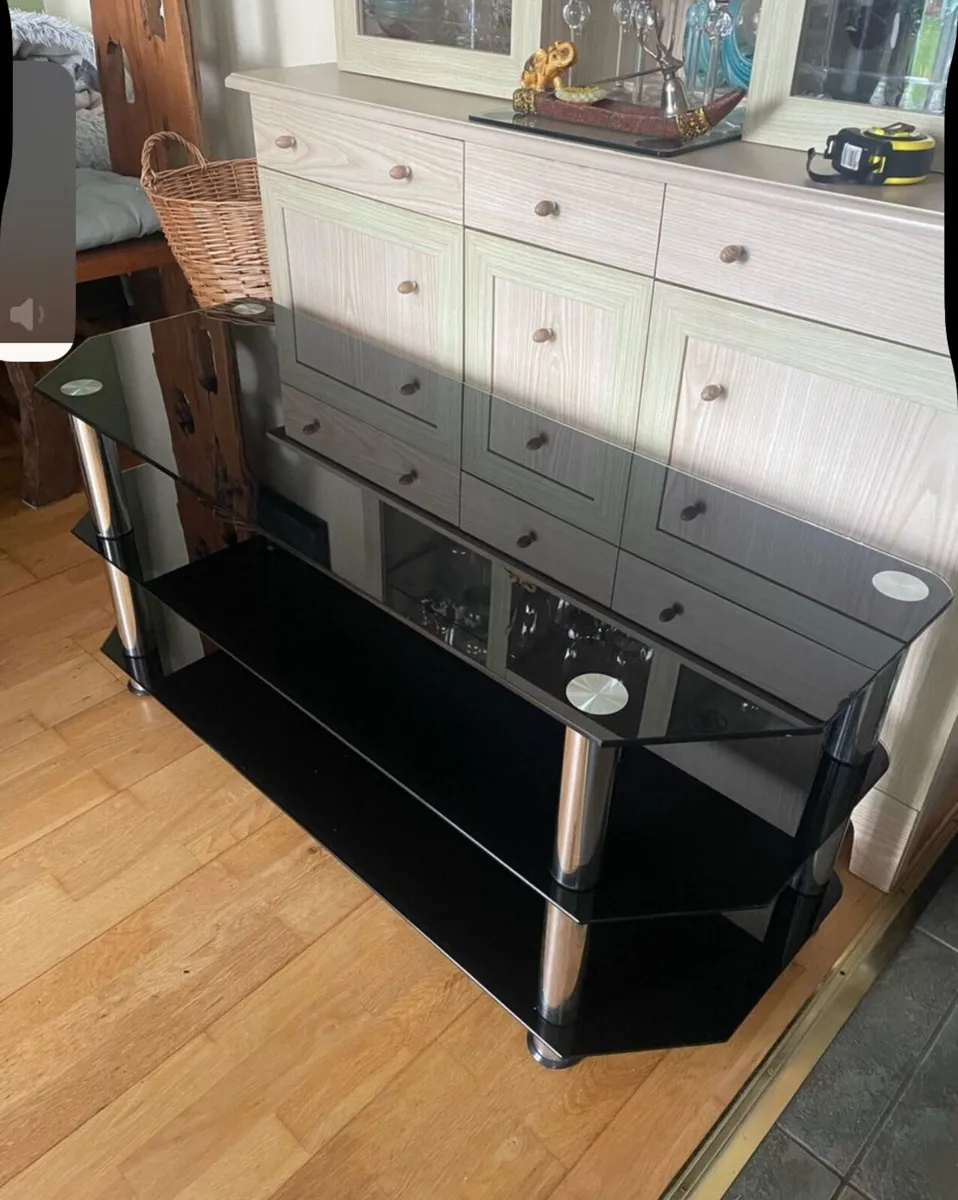 Black TV Unit with Glass - Image 1