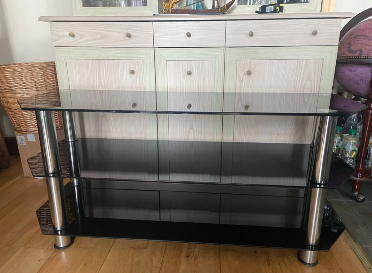 Black TV Unit with Glass - Image 3