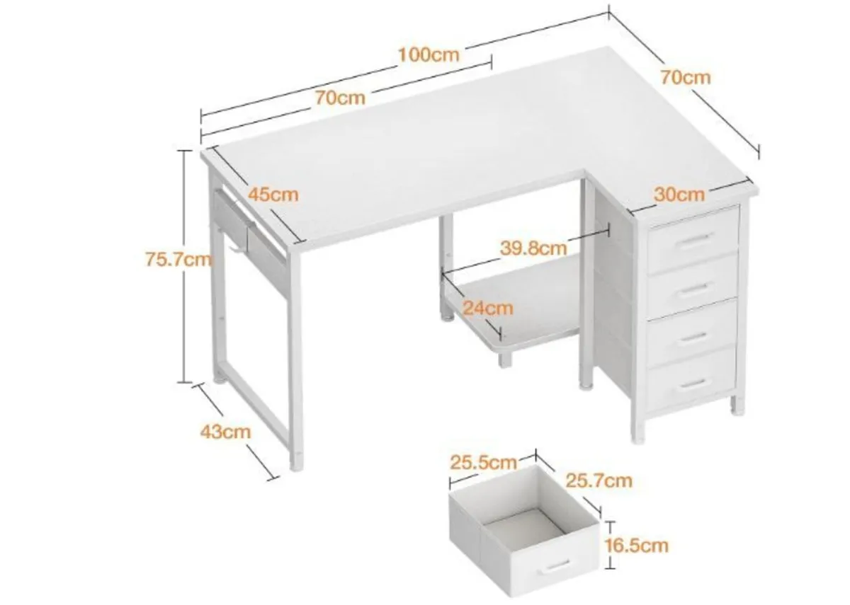 Corner Desk, 100 x 70 cm, L Shape Desk - Image 3