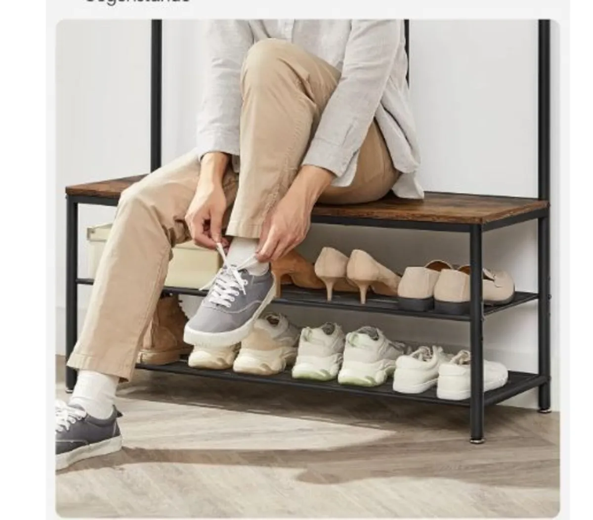 Coat Rack with Hooks Mirror Bench - Image 2