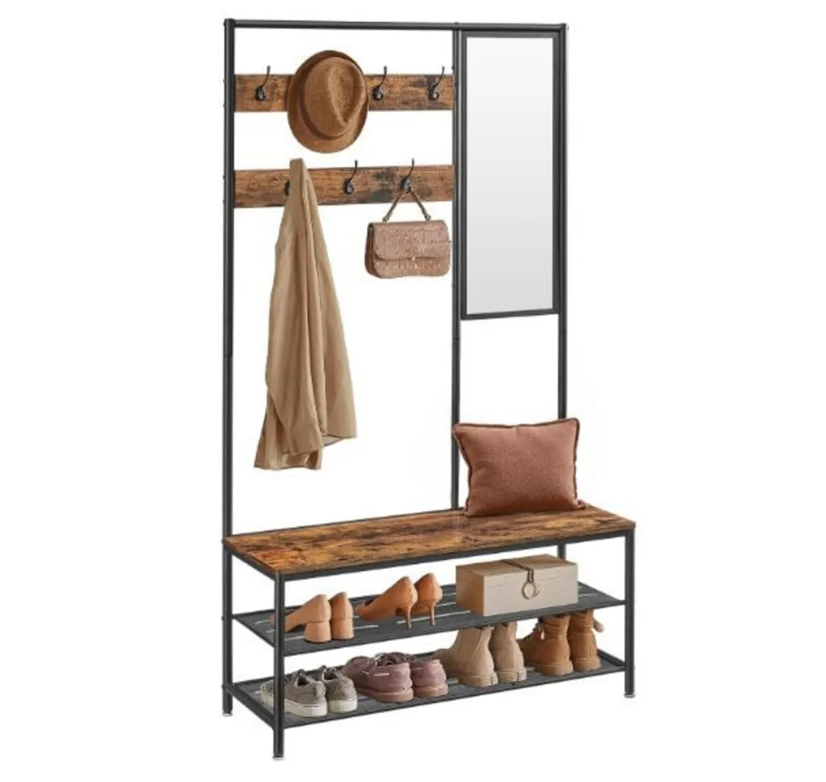 Coat Rack with Hooks Mirror Bench - Image 4