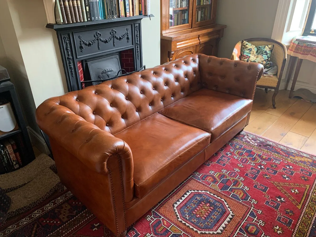 Tan Leather Chesterfield Sofa 190 W x 75 H x 80 D - Image 1