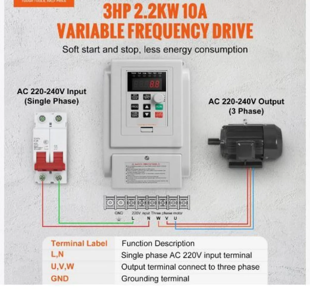 VFD 2.2KW 10A 3HP Variable Frequency Drive - Image 3