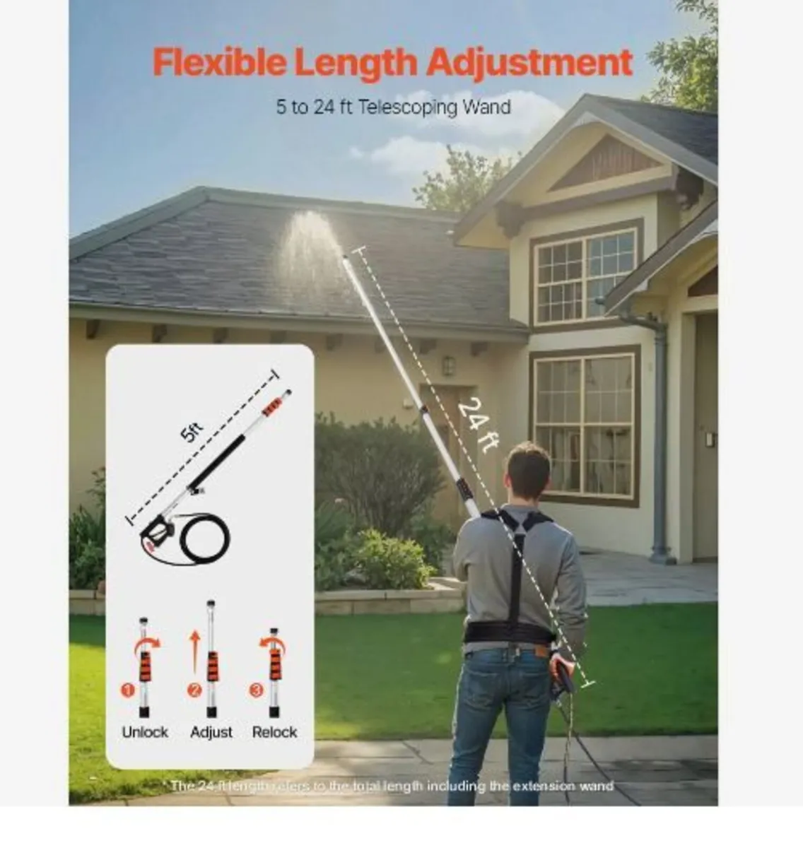 Pressure Washer Telescoping Wand, 24 ft - Image 1